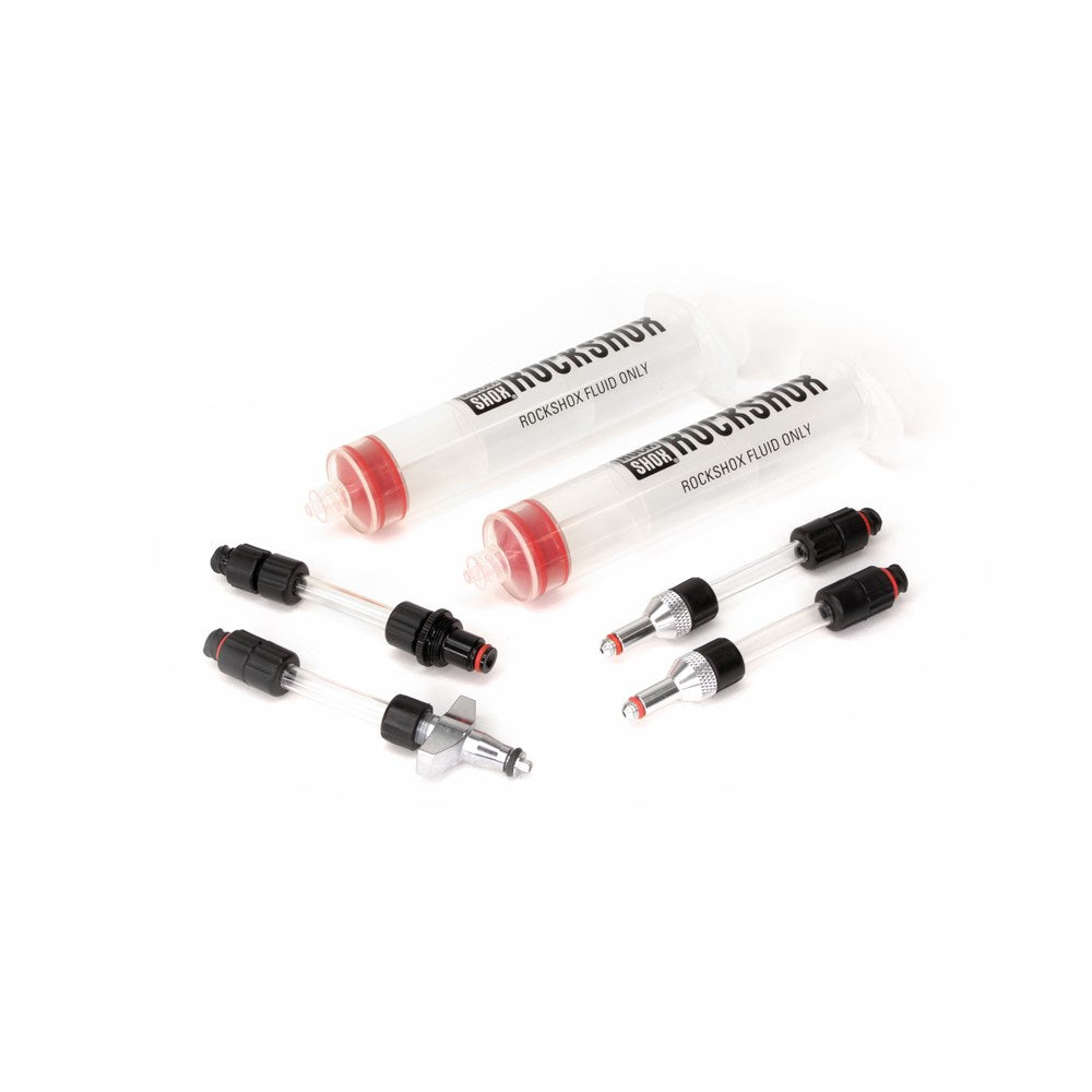 "RockShox UNIVERSAL BLEED KIT (INCLUDES 2 SYRINGES 2 STANDARD FITTINGS CHARGER FITTING AND REVERB BLEEDING EDGE FITTING) 00.4318.098.000
"
