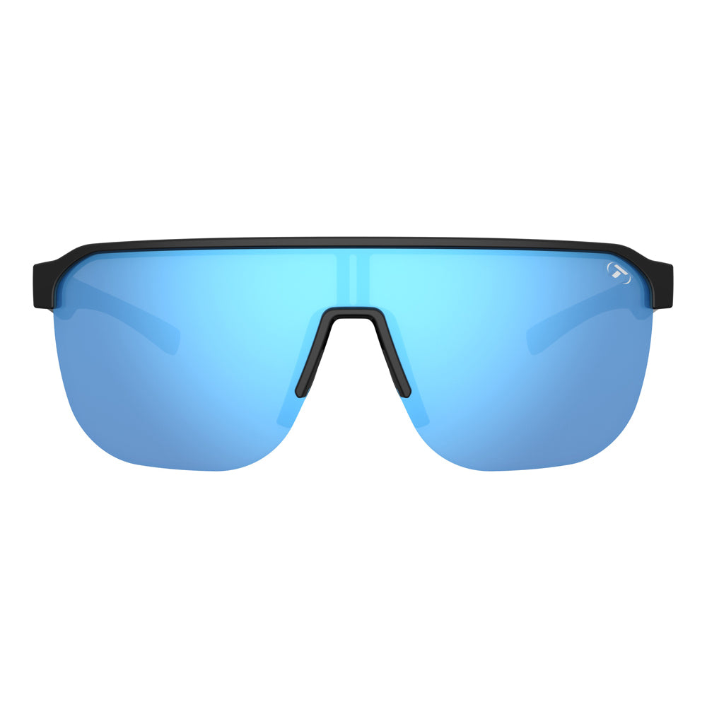 Tifosi Sanctum SL Sunglasses Gloss Black with Smoke Bright Blue Mirror Lens
